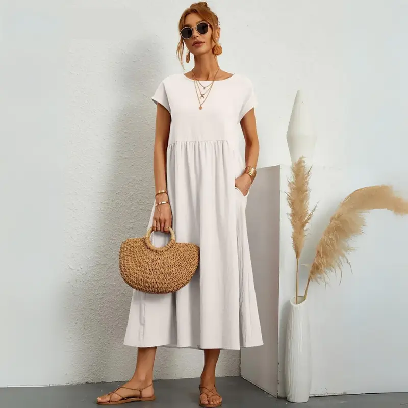 Isla - Robe Midi Décontractée en Coton