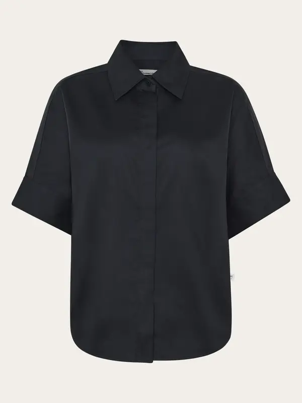 Islet regular satin short sleeve shirt - Black Jet