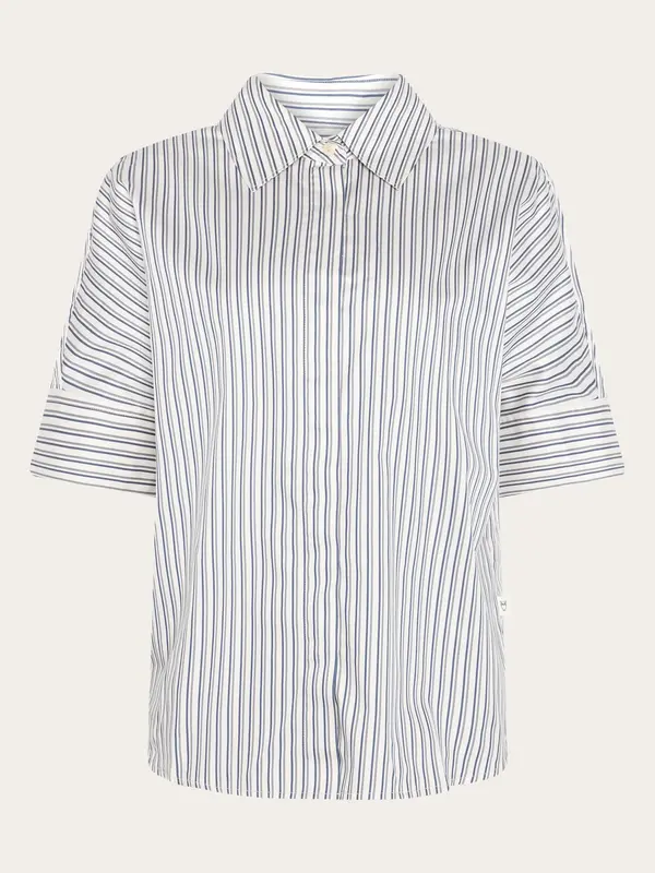 Islet regular satin short sleeve shirt - Blue stripe