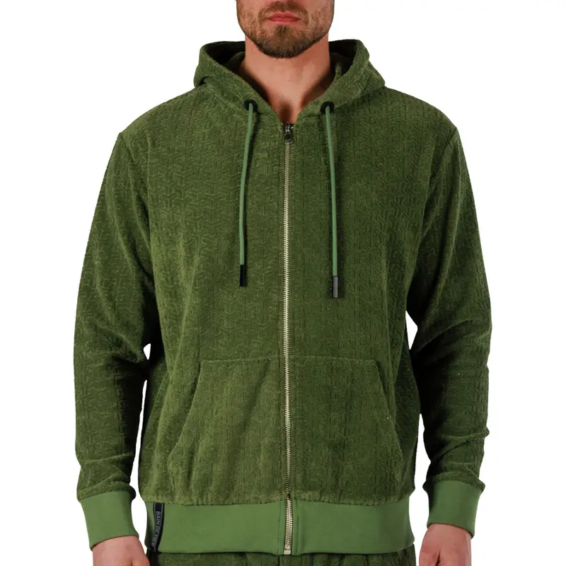 JACQUARD MILITARY GREEN | Towelling Hoodie