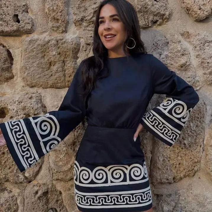 Jana - Robe midi brodée bohème à manches cloche