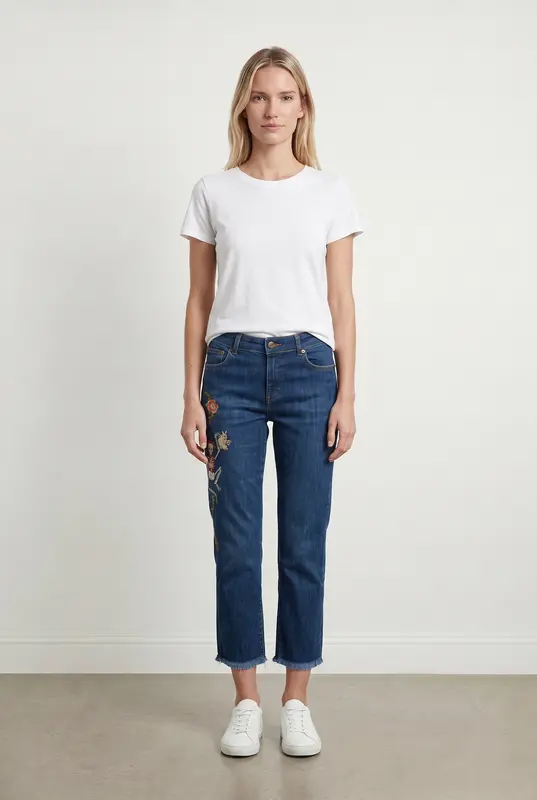 Jean Brodé Bleu - Taille XS/34