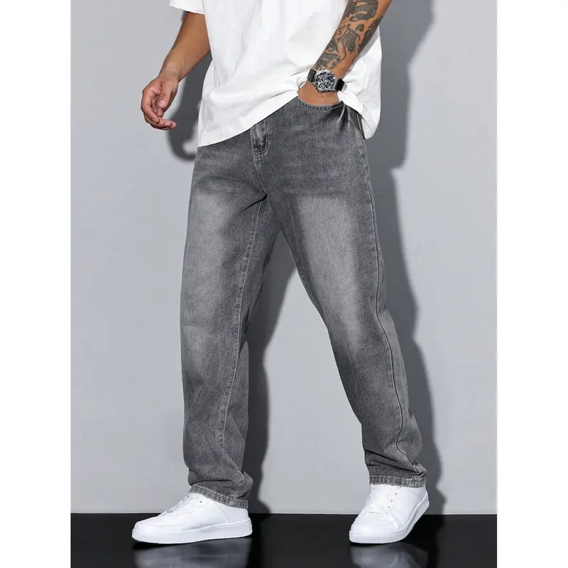 Jean homme coupe ample en coton mélangé, coloris unis