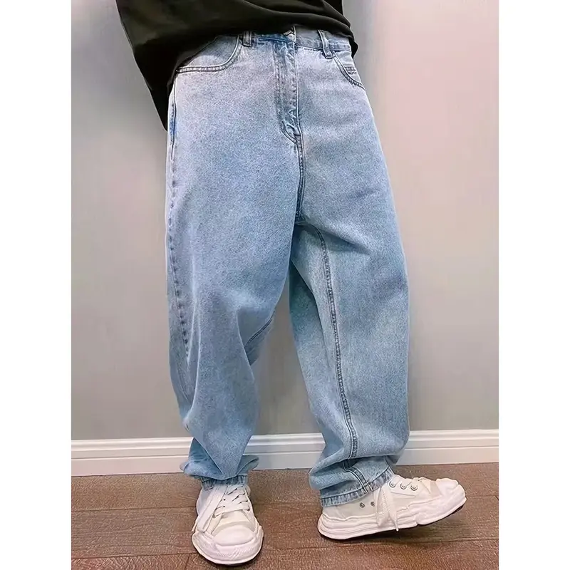 Jean loose fit homme taille mi-haute, délavage bleu clair