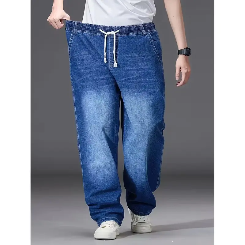 Jean loose homme à taille élastique, denim souple