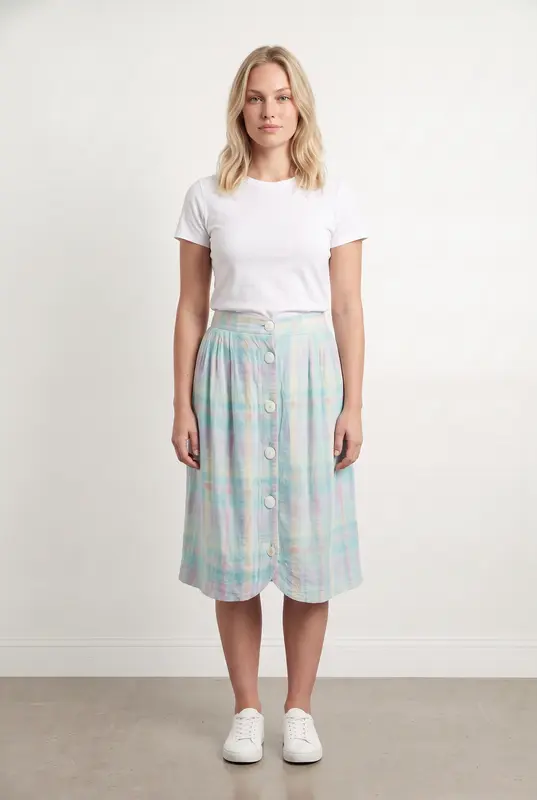 Jupe Boutonnée Bleue et Jaune - Taille L/40