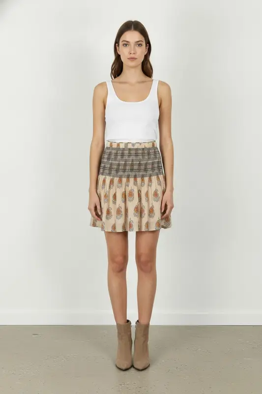 Jupe Courte Beige et Bleu - Taille M/38