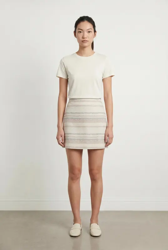 Jupe Courte Beige et Gris - Taille S/36