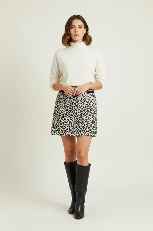 Jupe Courte Beige et Noire - Taille L/40