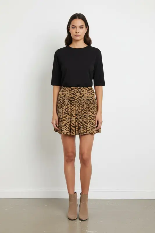 Jupe Courte Beige et Noire - Taille S/36