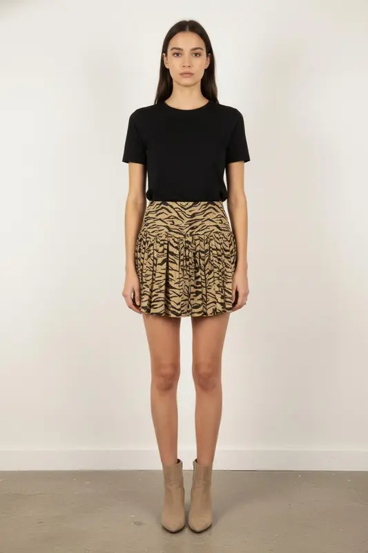 Jupe Courte Beige et Noire - Taille XS/34