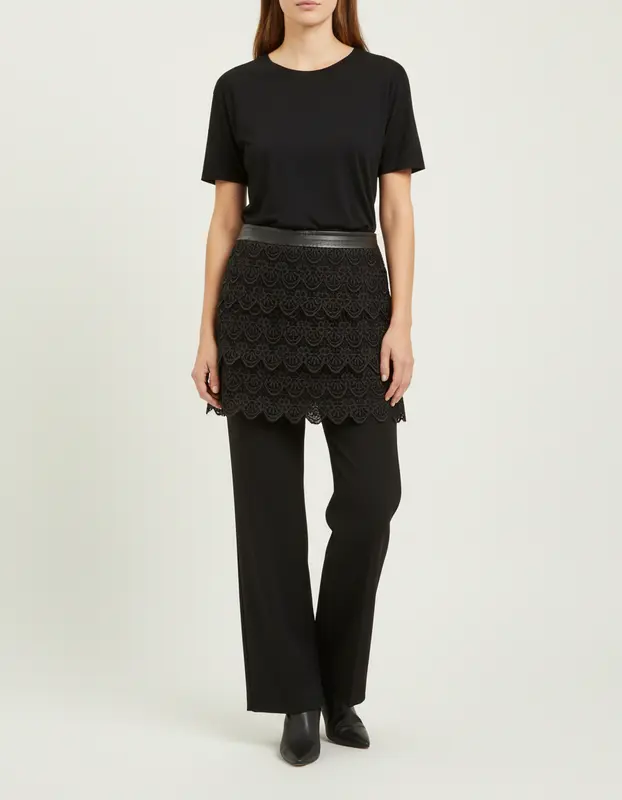Jupe courte noire à broderies - Taille XL/42