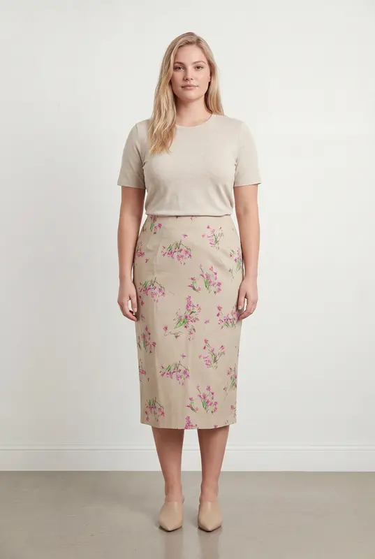 Jupe Crayon Beige et Rose - Taille XXL/44