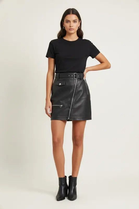 Jupe Cuir Noire - Taille XS/34