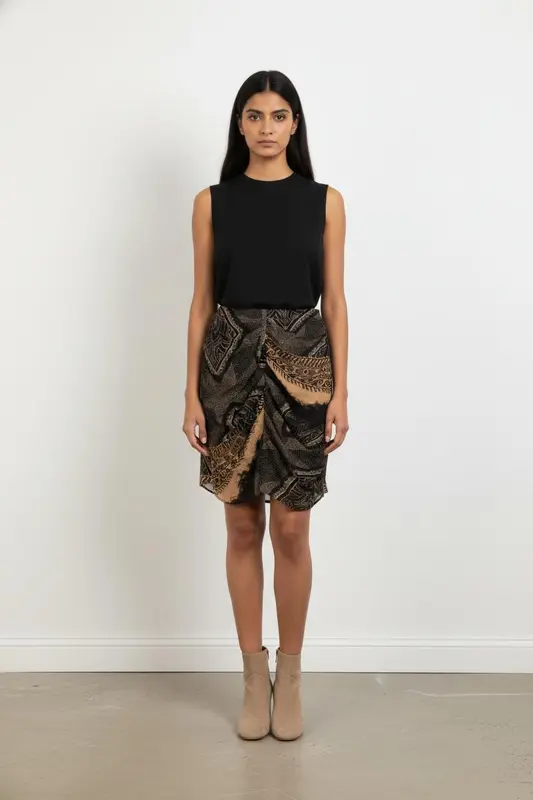 Jupe Drapée Noire et Beige - Taille S/36