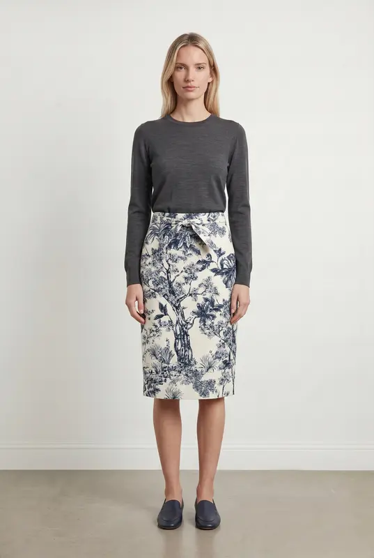 Jupe Droite Blanc et Bleu - Taille S/36