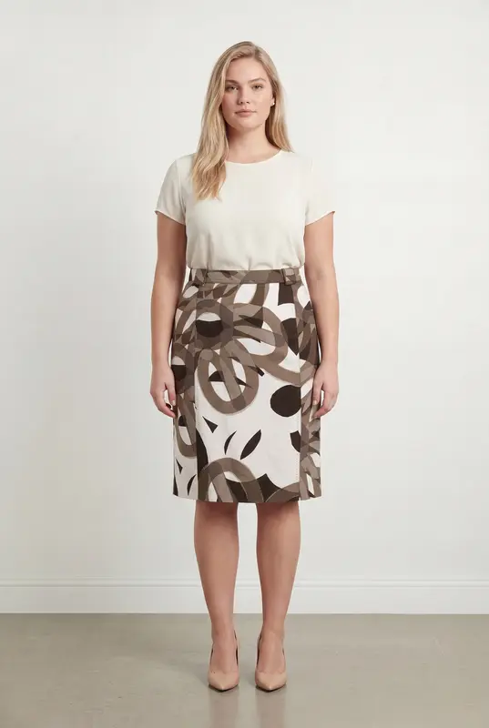 Jupe Droite Marron et Beige - Taille XL/42