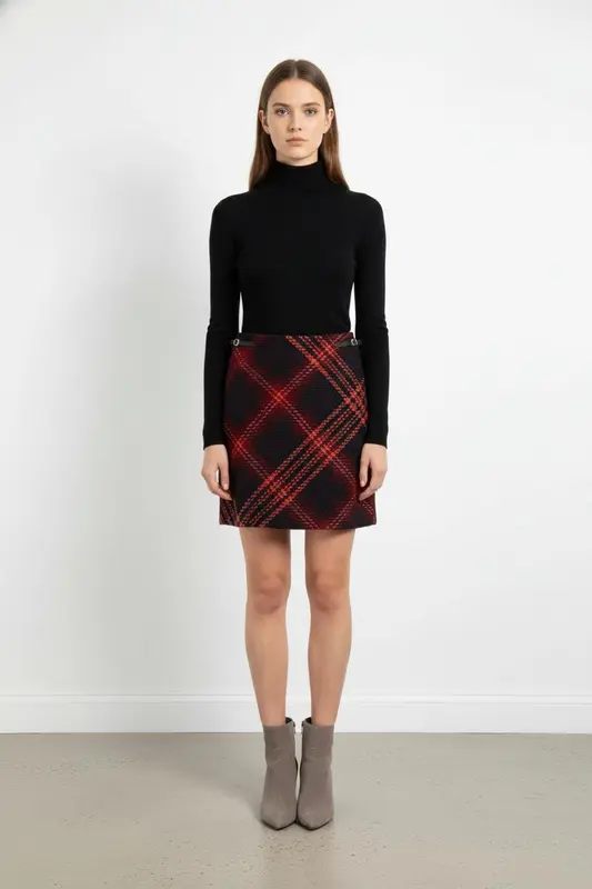 Jupe Écossaise Bordeaux et Noire - Taille XS/34