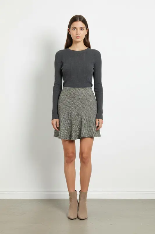 Jupe Évasée Beige et Noir - Taille S/36