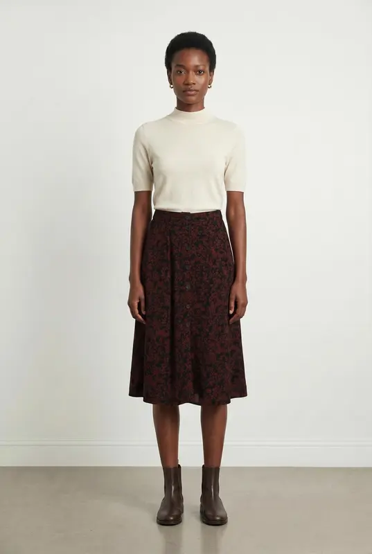 Jupe Évasée Bordeaux et Noire - Taille XS/34