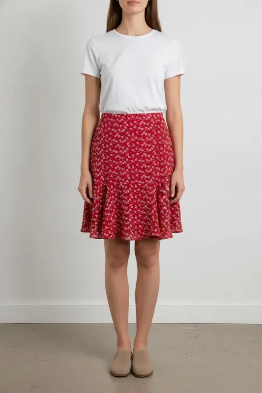 Jupe Évasée Rouge et Blanche - Taille XS/34