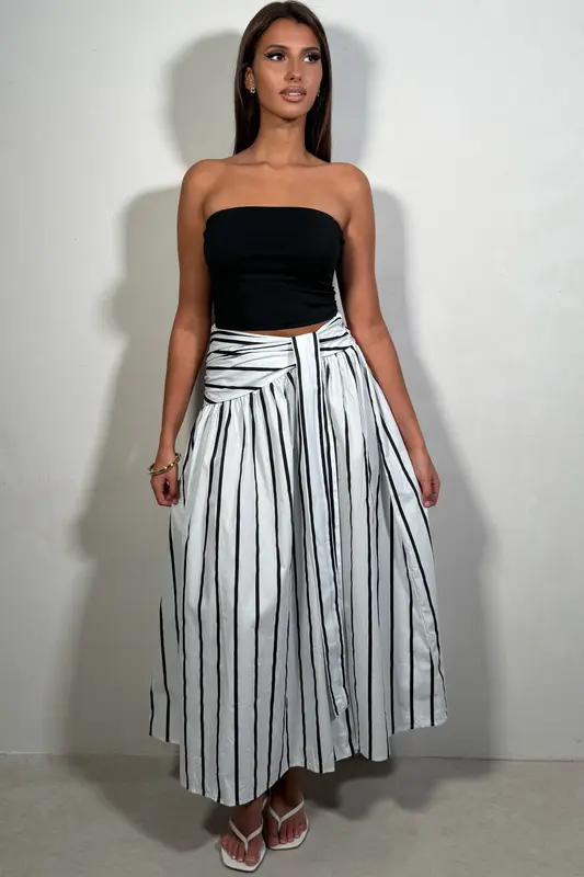 Jupe Femme Rayée à Ceinture — 100% Coton