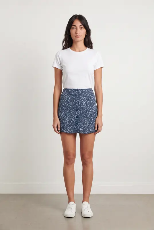 Jupe Fleurie Bleue et Blanche - Taille XS/34