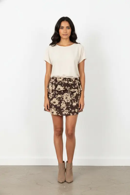 Jupe Fleurie Marron et Beige - Taille L/40