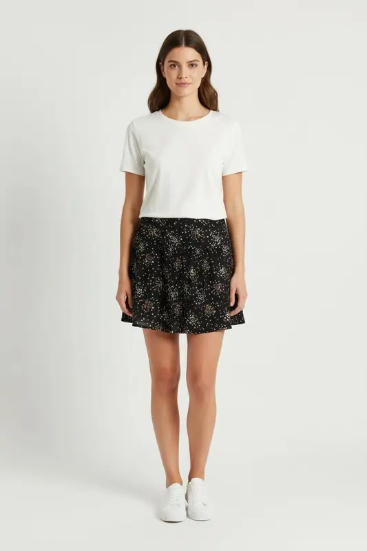 Jupe Fleurie Noire et Blanche - Taille XS/34