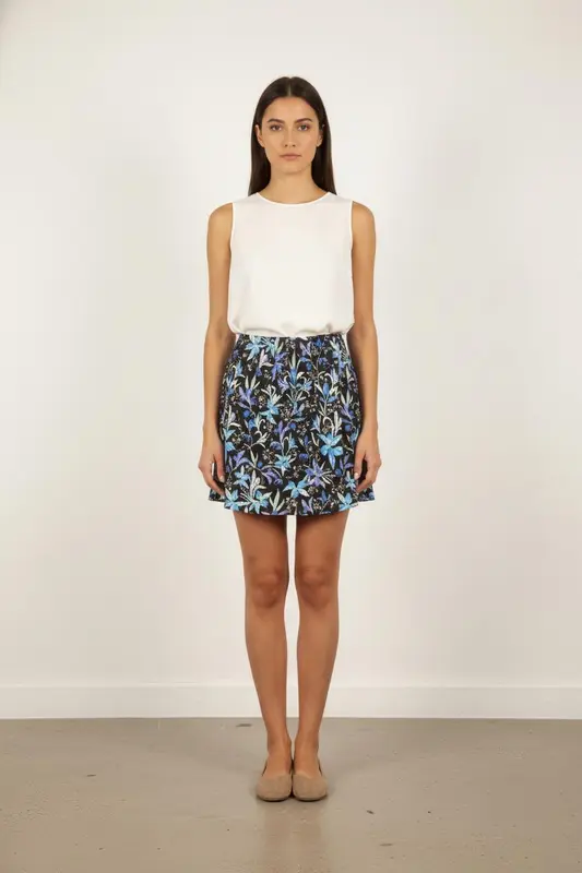 Jupe Fleurie Noire et Bleue - Taille S/36