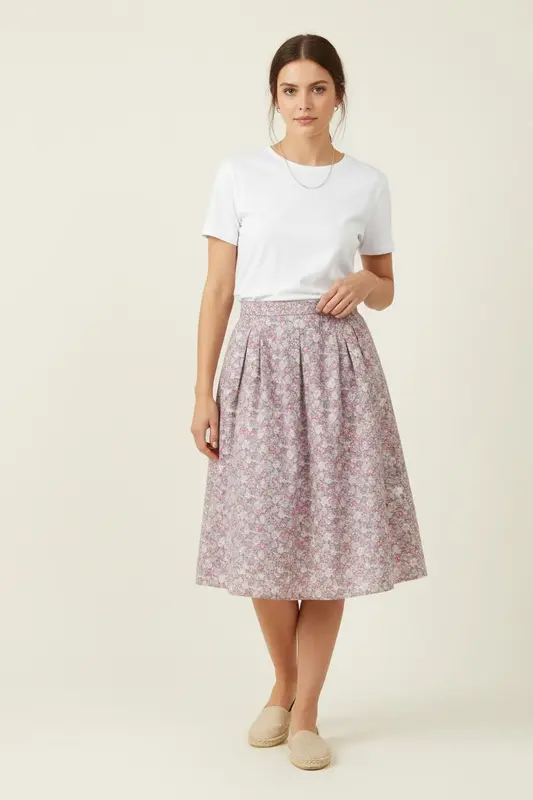 Jupe Fleurie Rose et Blanche - Taille M/38