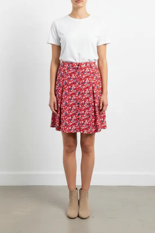 Jupe Fleurie Rouge et Bleue - Taille XS/34