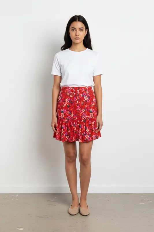 Jupe Fleurie Rouge - Taille L/40
