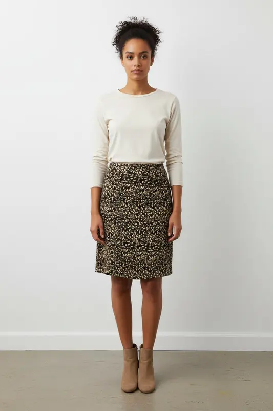 Jupe Imprimée Noire et Beige - Taille S/36