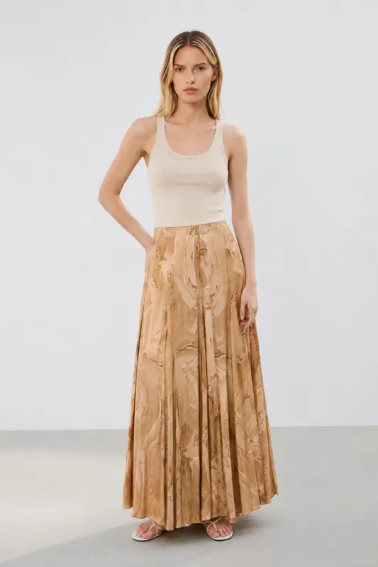 Jupe longue beige à motifs - Taille XS/34