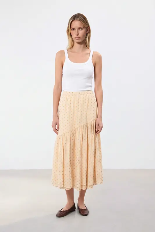 Jupe longue beige à pois - Taille XXS/32