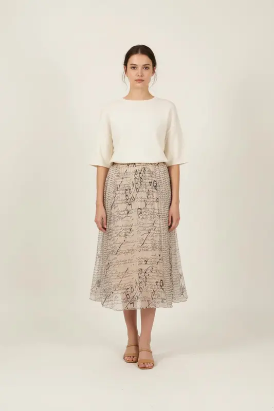 Jupe Longue Beige et Noire - Taille M/38