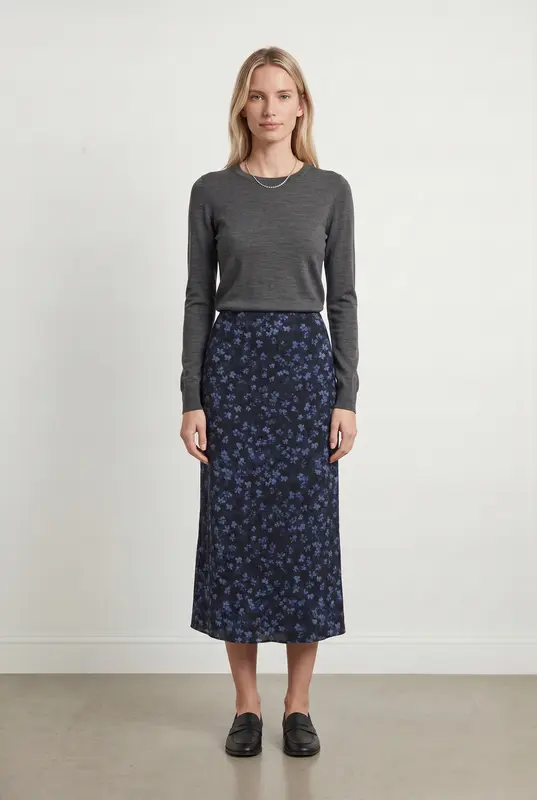 Jupe Longue Bleue à Fleurs - Taille S/36