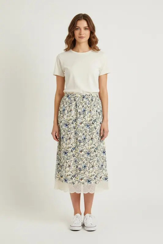 Jupe Longue Écrue et Bleue - Taille S/36