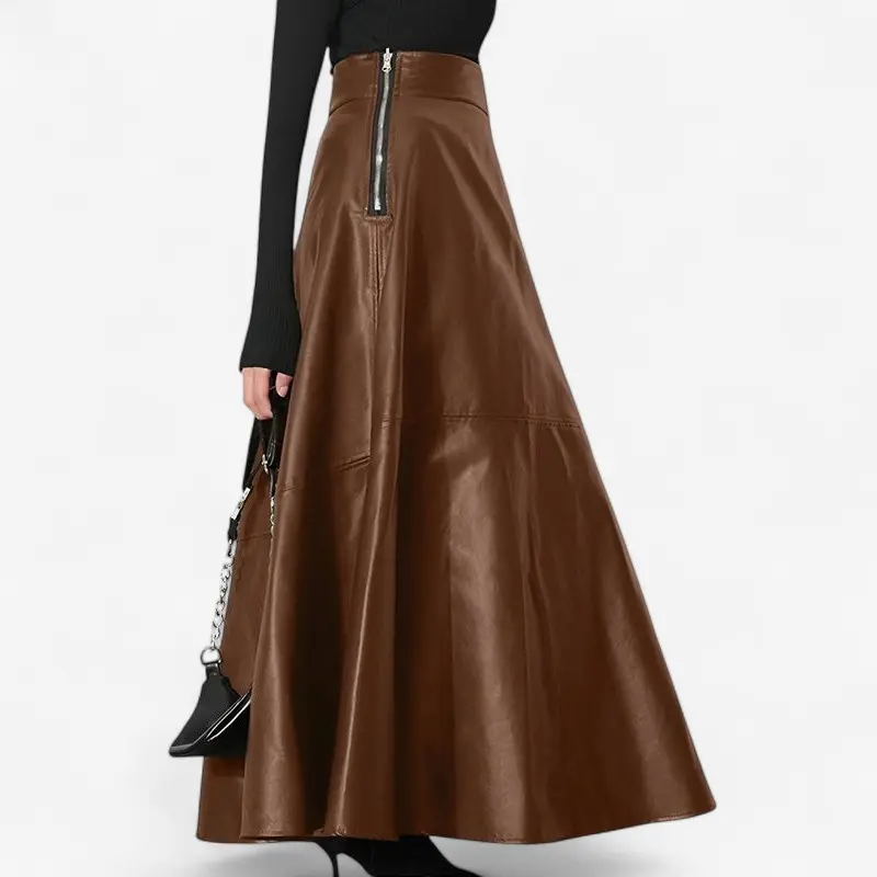 Jupe longue femme taille haute fermeture zippée latérale ajustable