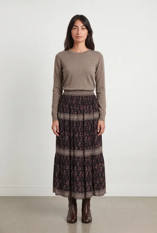 Jupe Longue Noire et Beige - Taille XS/34