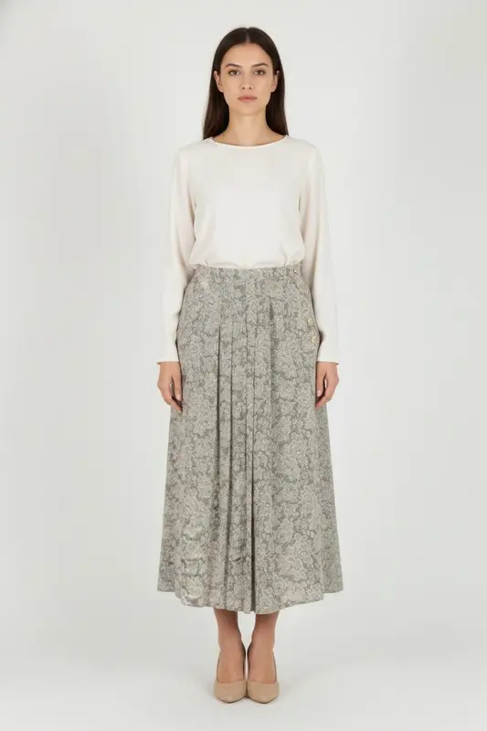 Jupe Longue Plissée Beige - Taille S/36