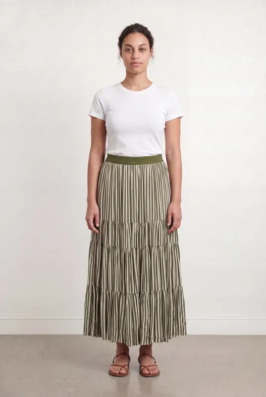 Jupe Longue Rayée Vert et Beige - Taille L/40
