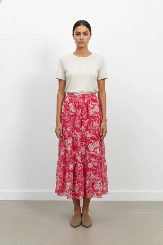 Jupe Longue Rose et Blanche - Taille L/40