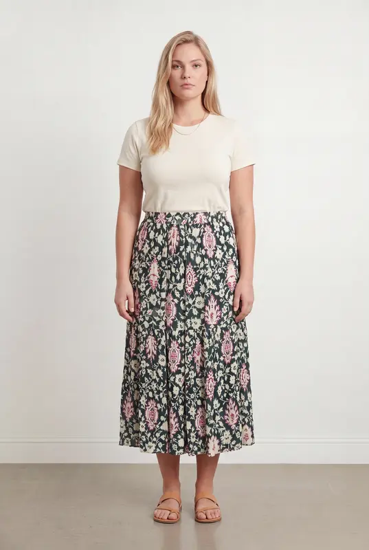 Jupe Longue Verte et Blanche - Taille XL/42