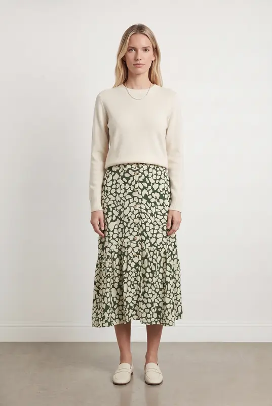 Jupe Longue Verte et Écrue - Taille XS/34