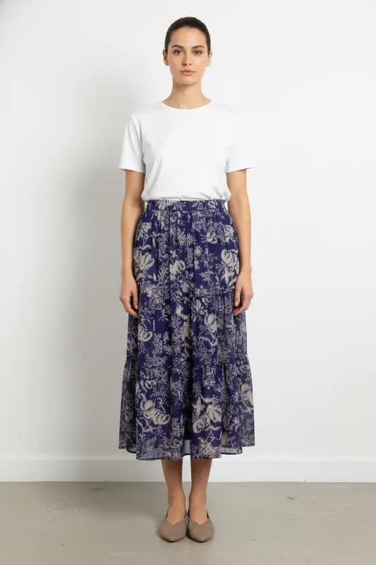 Jupe Longue Violette et Beige - Taille M/38
