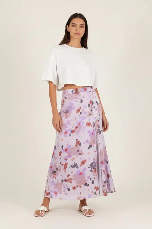 Jupe Longue Violette et Multicolore - Taille L/40