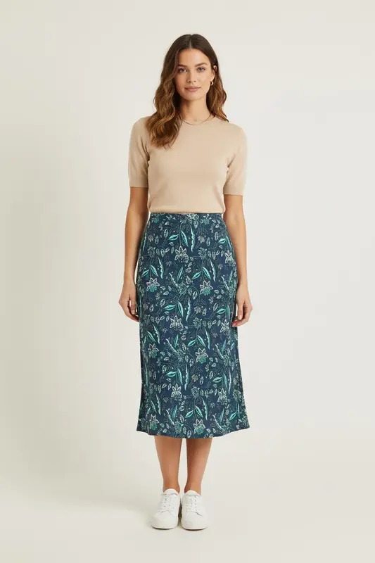 Jupe Midi Bleu et Vert - Taille L/40