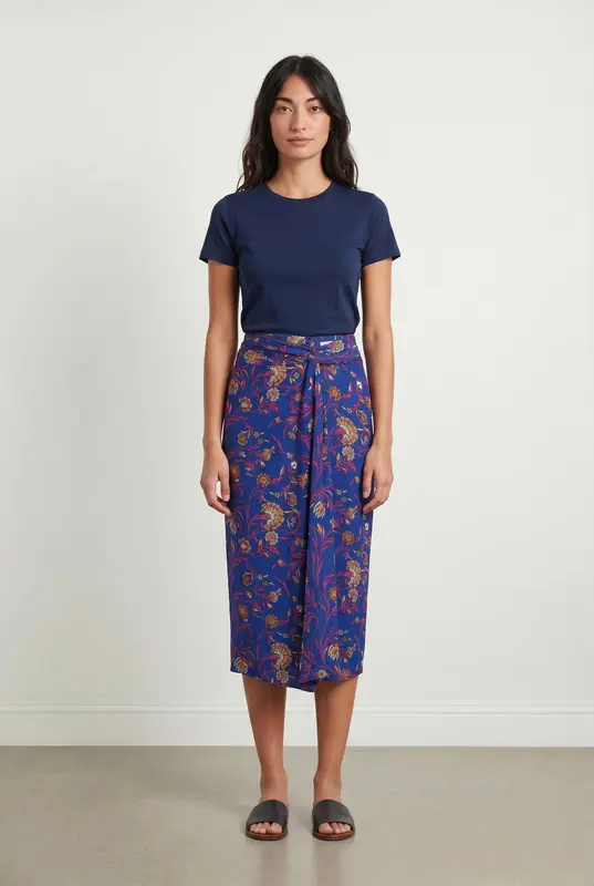 Jupe Midi Bleue et Jaune - Taille S/36